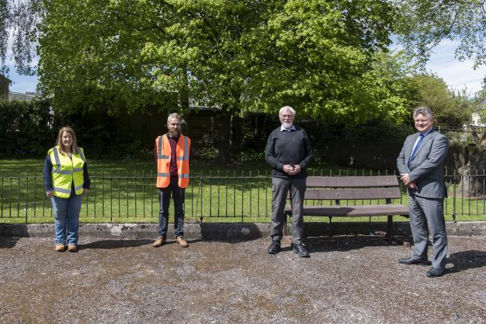 • Pictured at the William Morris Avenue site are, from left to right, Karen Jones (Managing Director of Home to Work), Adam Phillips (Community Officer for Home to Work), Hugh Branney (Copeland Borough Councillor) and Mike Starkie (Mayor of Copeland).