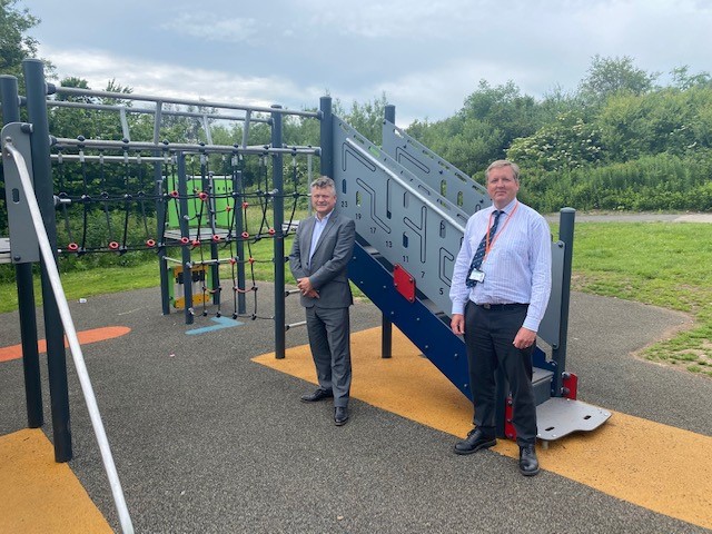 • Mike Starkie, Mayor of Copeland, and Emanuel Flecken, Copeland Council's Parks and Open Spaces Manager, at the Jacktrees Road play area in Cleator Moor